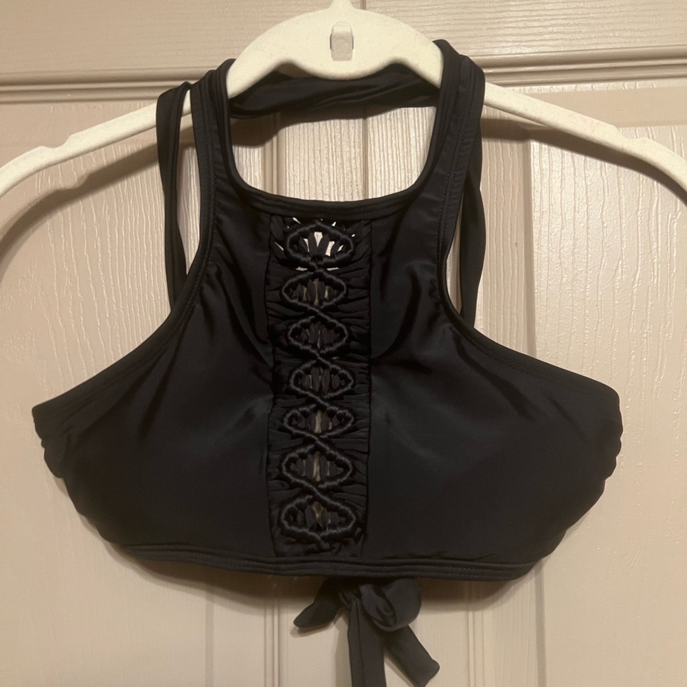 Black Halter Bikini Top with Cutout Design